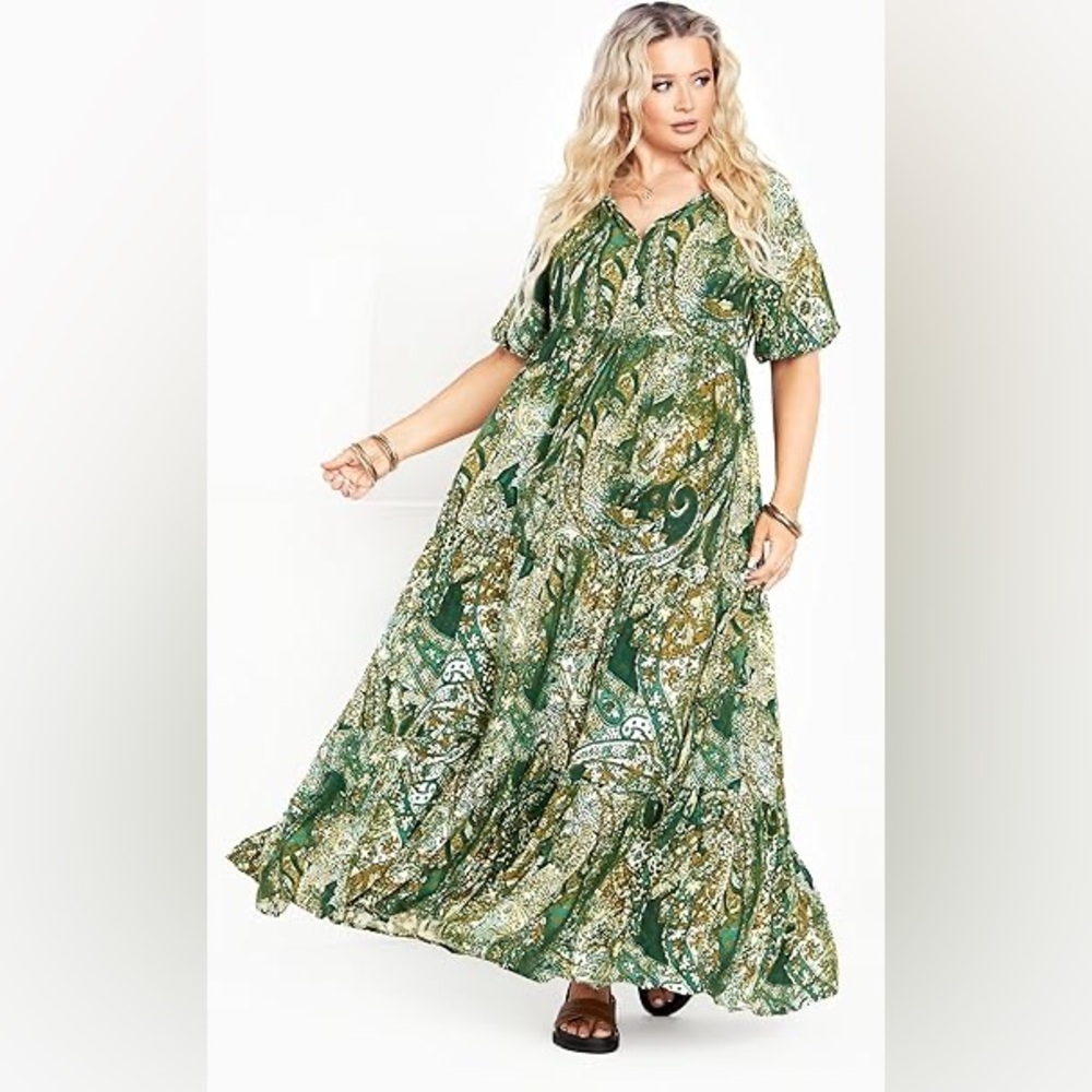 Avenue Green Floral Maxi Dress Plus 20W